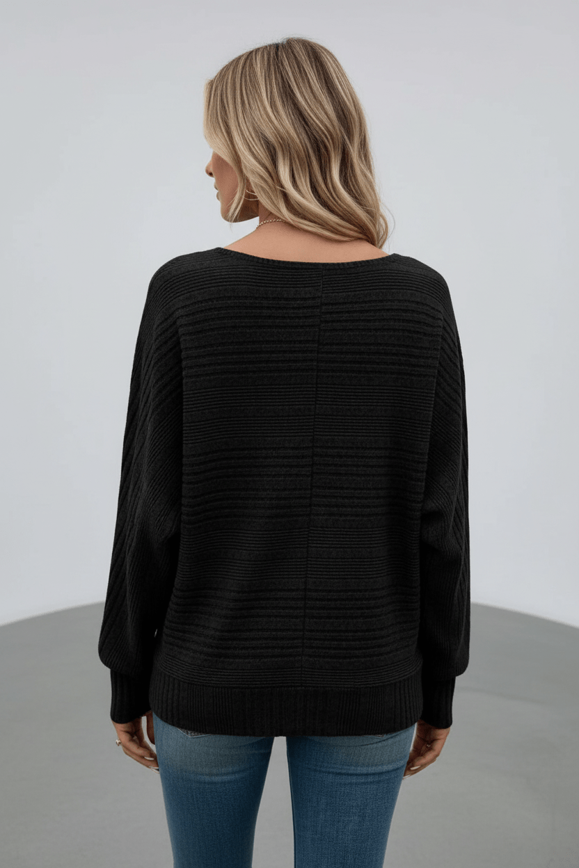Eira – Women’s Textured Rib Knit Sweatshirt with Dolman Sleeves