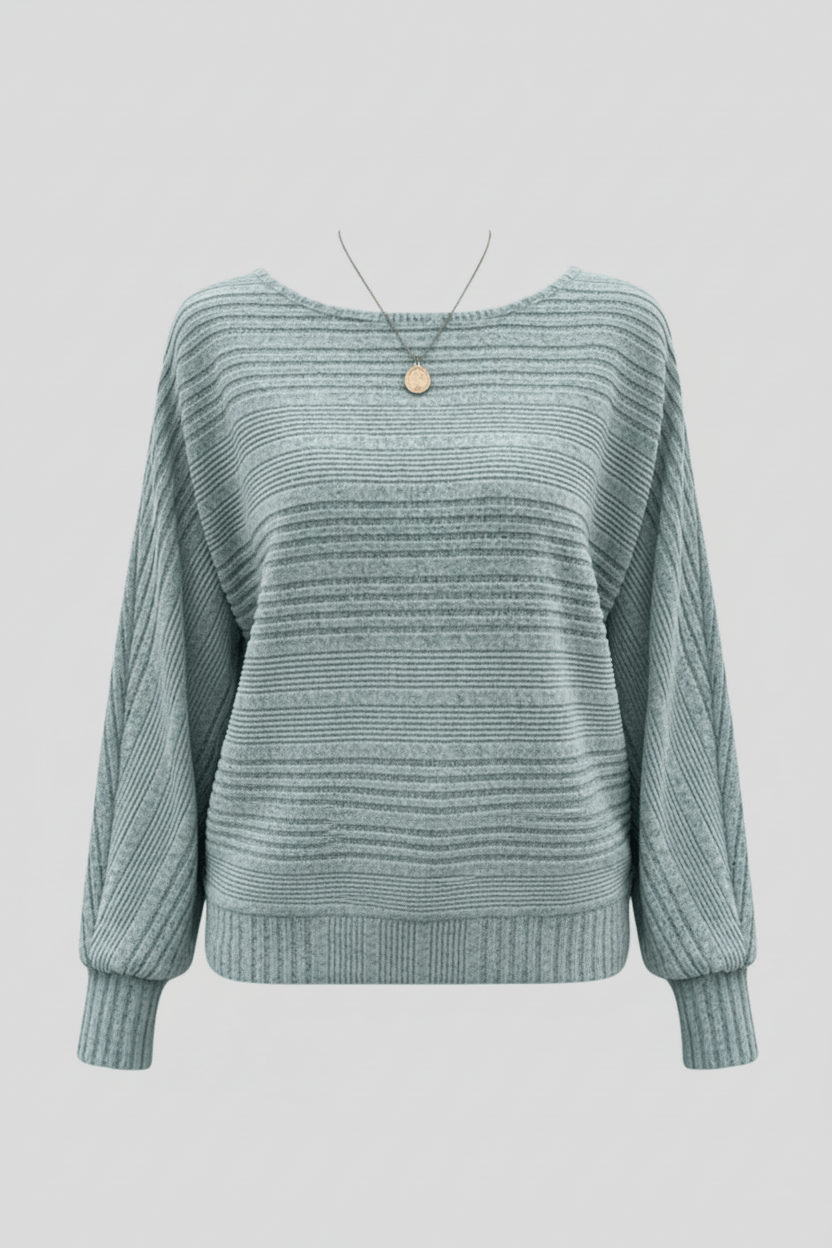 Eira – Women’s Textured Rib Knit Sweatshirt with Dolman Sleeves