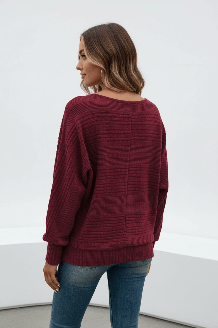 Eira – Women’s Textured Rib Knit Sweatshirt with Dolman Sleeves
