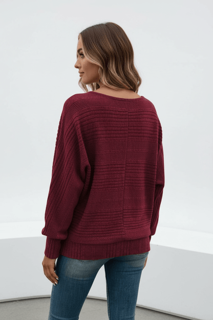Eira – Women’s Textured Rib Knit Sweatshirt with Dolman Sleeves