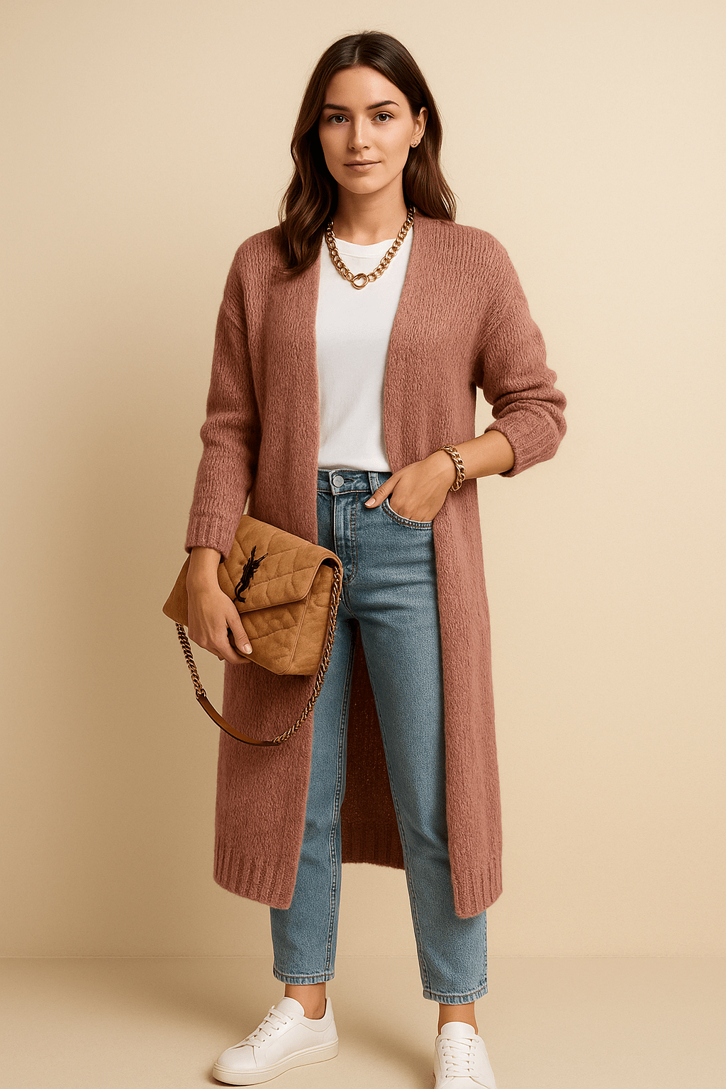 Ashford | Erin – Women’s Wool Blend Oversized Knit Cardigan with Open Front - Ashford London Clothing