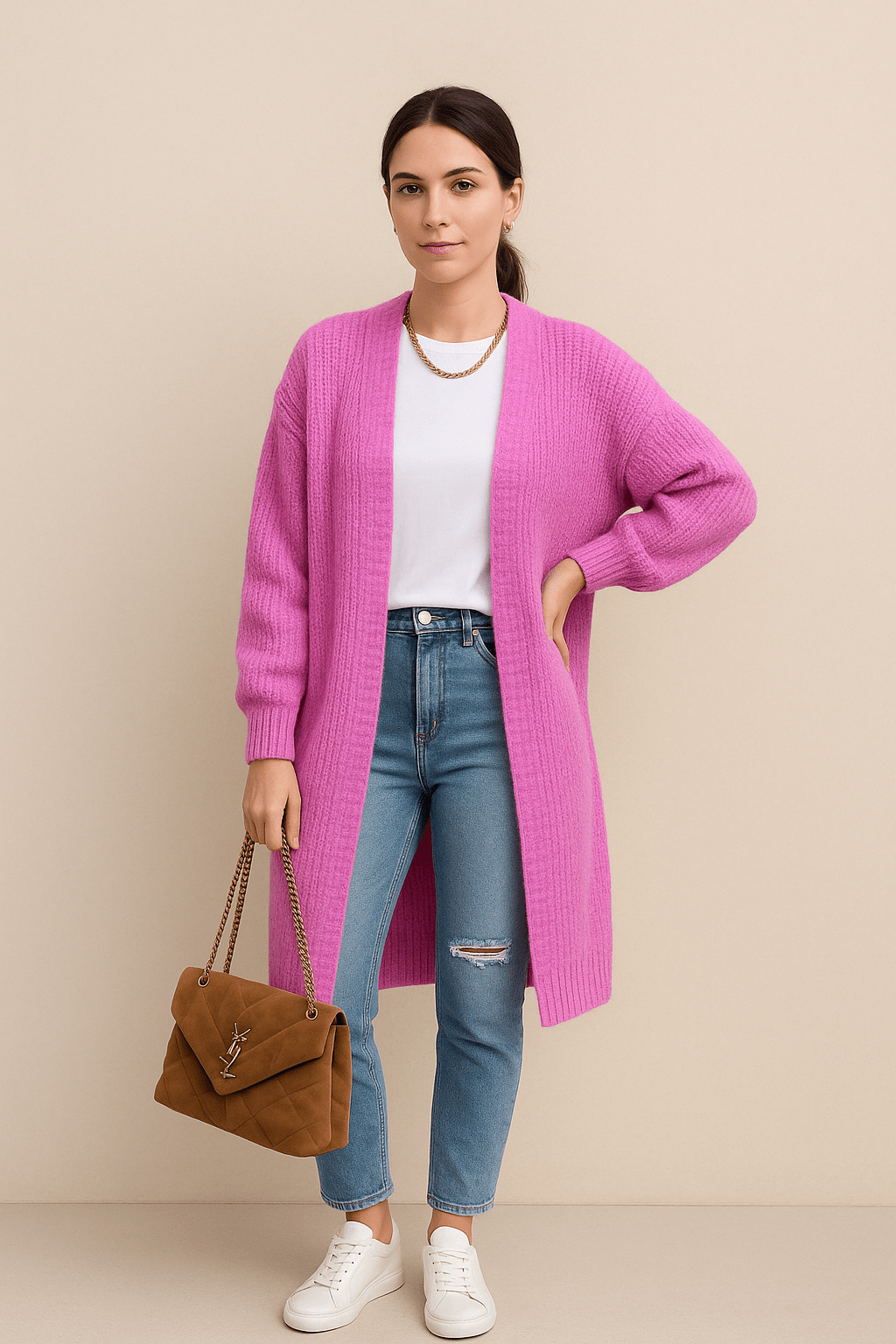 Ashford | Erin – Women’s Wool Blend Oversized Knit Cardigan with Open Front - Ashford London Clothing