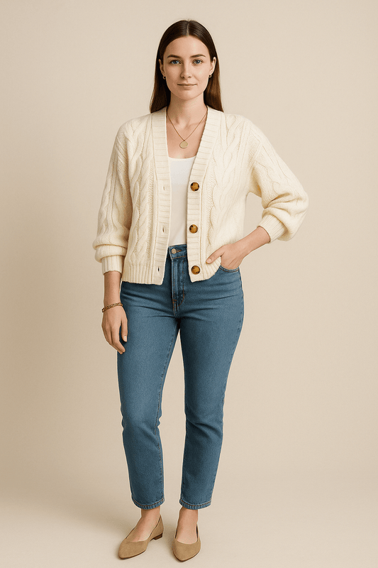 Ashford | Inka – Women’s Wool Knit Cable Cardigan with V - Neck and Button Front - Ashford London Clothing