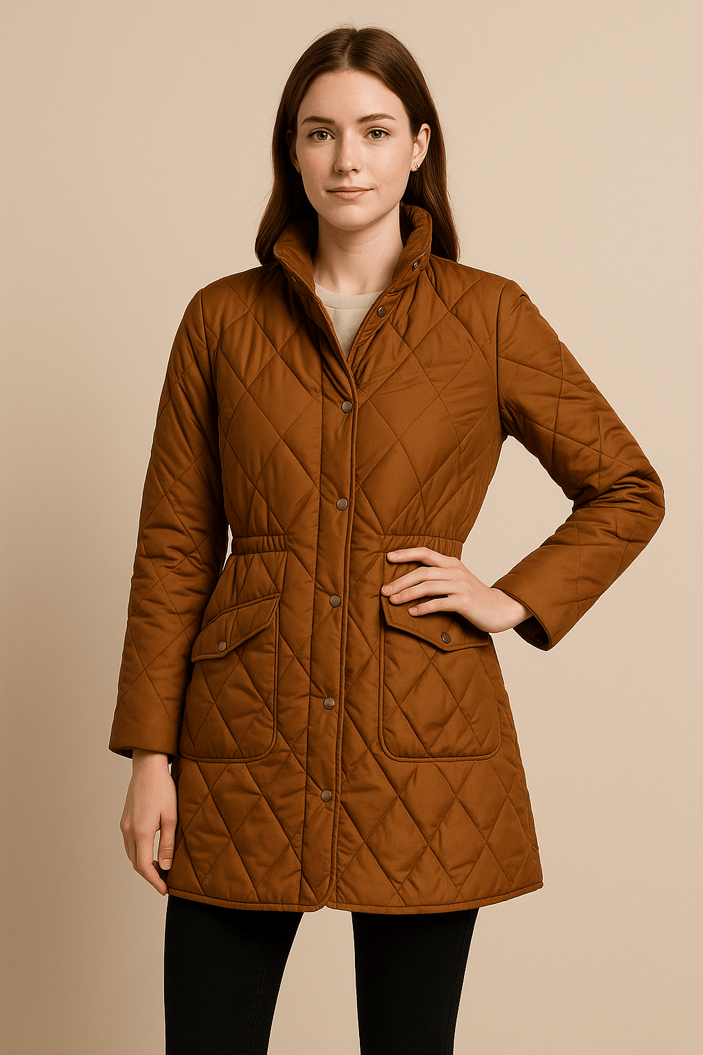 Ashford | Juno – Women’s Mid - Length Quilted Jacket with High Collar and Button Closure - Ashford London Clothing