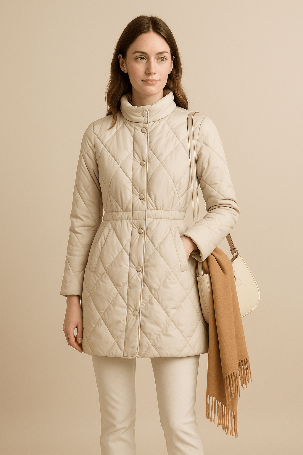 Ashford | Juno – Women’s Mid - Length Quilted Jacket with High Collar and Button Closure - Ashford London Clothing