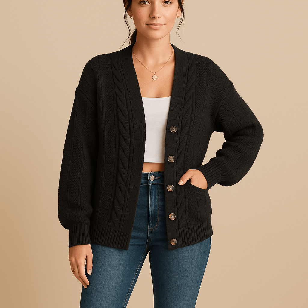 Ashford | Karine – Women’s Oversized Wool Knit Cable Cardigan Jacket with Button Front - Ashford London Clothing