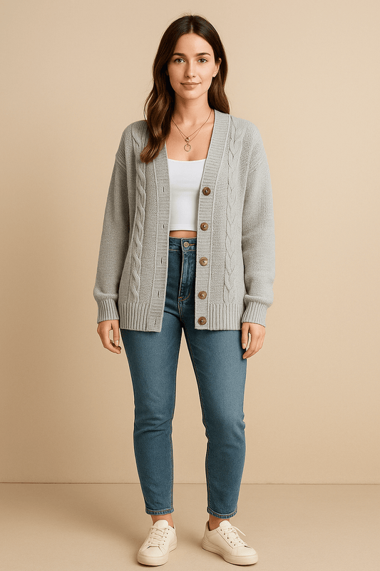 Ashford | Karine – Women’s Oversized Wool Knit Cable Cardigan Jacket with Button Front - Ashford London Clothing