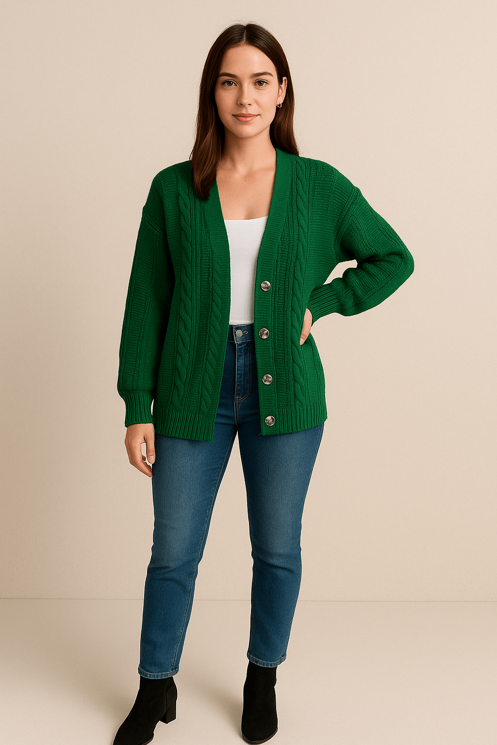 Ashford | Karine – Women’s Oversized Wool Knit Cable Cardigan Jacket with Button Front - Ashford London Clothing