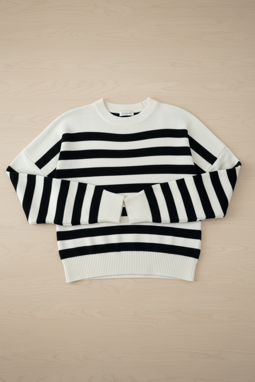 Lani – Women’s Loose Fit Striped Knit Sweatshirt with Ribbed Hem