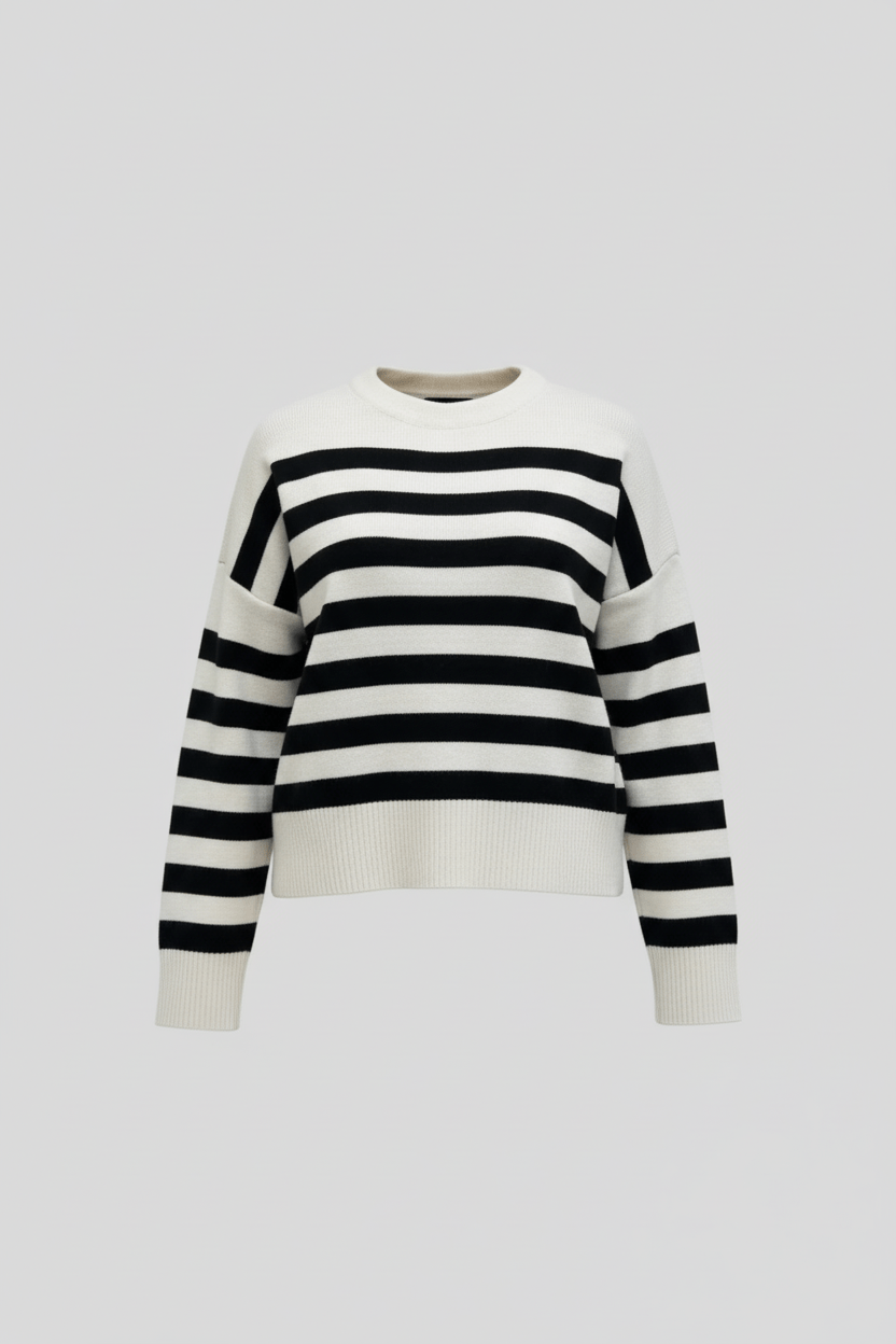 Lani – Women’s Loose Fit Striped Knit Sweatshirt with Ribbed Hem