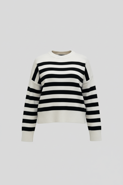 Lani – Women’s Loose Fit Striped Knit Sweatshirt with Ribbed Hem