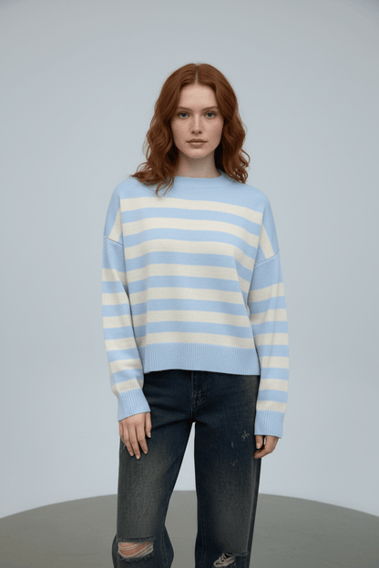 Ashford | Lani – Women’s Loose Fit Striped Knit Sweatshirt with Ribbed Hem - Ashford London Clothing