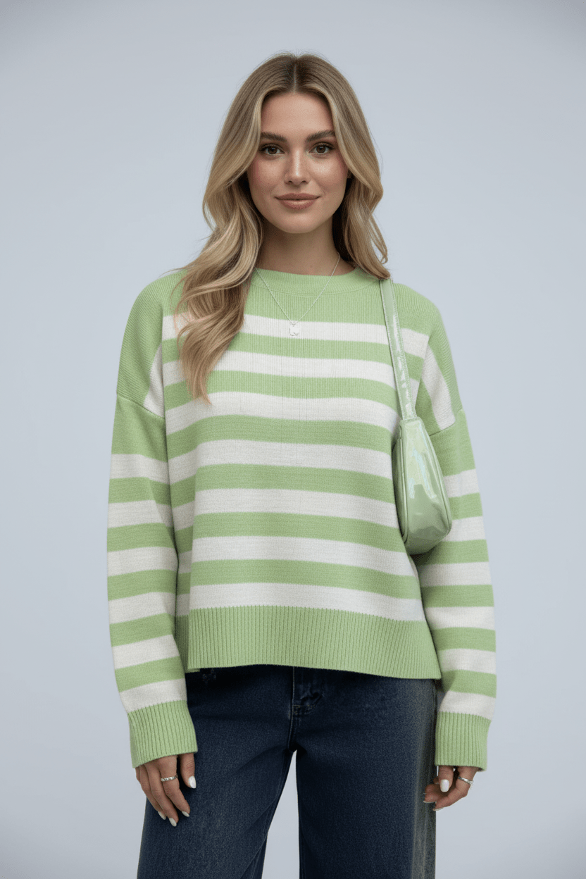 Ashford | Lani – Women’s Loose Fit Striped Knit Sweatshirt with Ribbed Hem - Ashford London Clothing