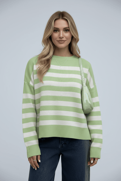 Ashford | Lani – Women’s Loose Fit Striped Knit Sweatshirt with Ribbed Hem - Ashford London Clothing