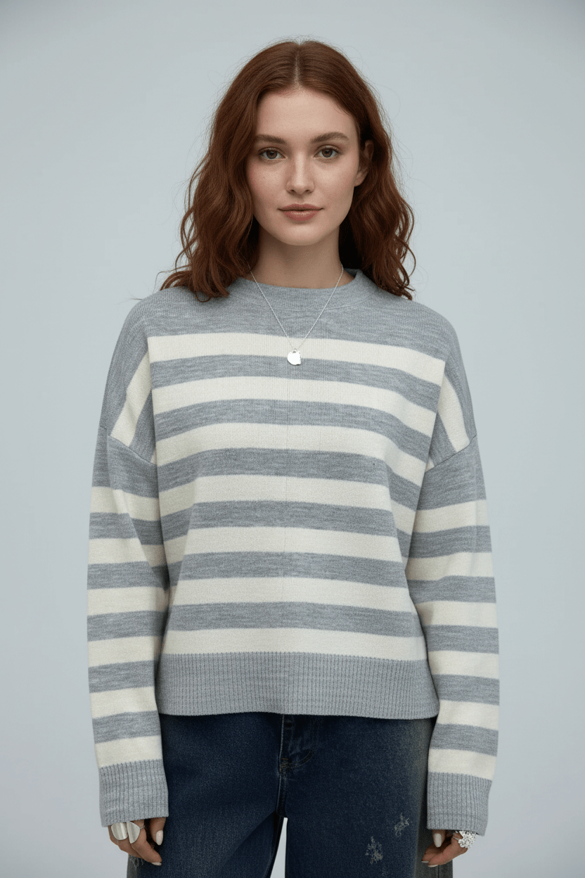 Ashford | Lani – Women’s Loose Fit Striped Knit Sweatshirt with Ribbed Hem - Ashford London Clothing