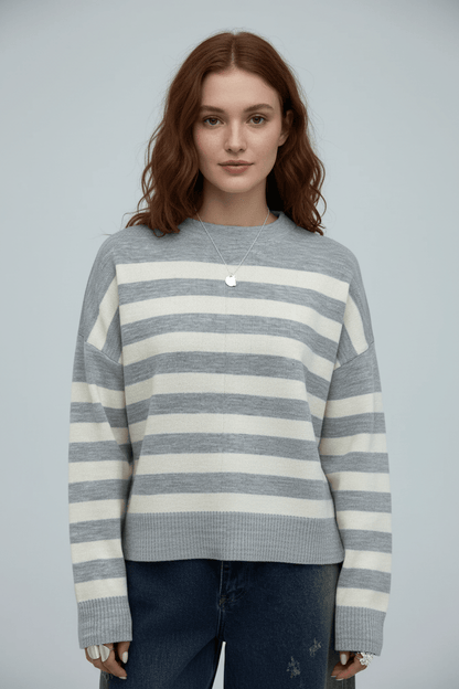 Ashford | Lani – Women’s Loose Fit Striped Knit Sweatshirt with Ribbed Hem - Ashford London Clothing