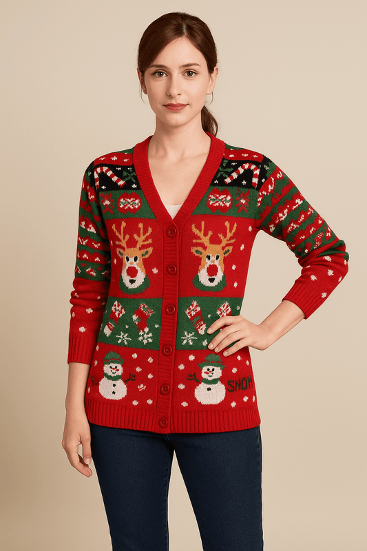 Ashford | Leya – Women’s Festive Knit Cardigan with Holiday Motif and Ribbed Trim - Ashford London Clothing
