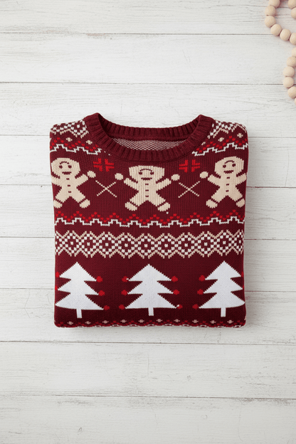 Lune – Women’s Relaxed Jacquard Knit Sweatshirt with Holiday Pattern