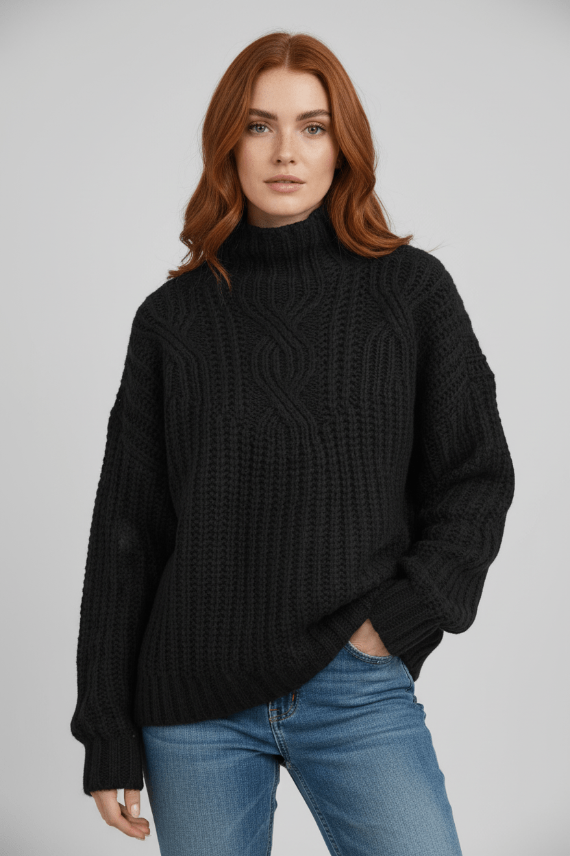 Ashford | Maelys – Women’s Wool Cable Knit Pullover Sweater with High Neck - Ashford London Clothing