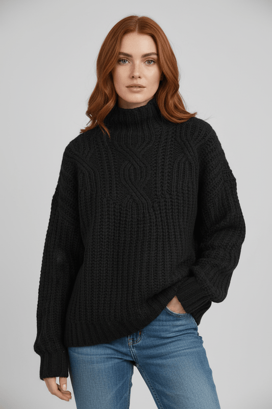 Ashford | Maelys – Women’s Wool Cable Knit Pullover Sweater with High Neck - Ashford London Clothing