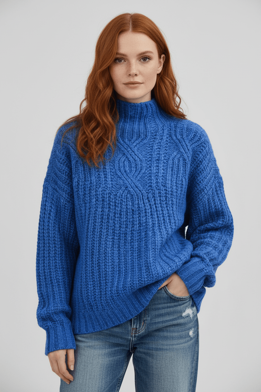 Ashford | Maelys – Women’s Wool Cable Knit Pullover Sweater with High Neck - Ashford London Clothing
