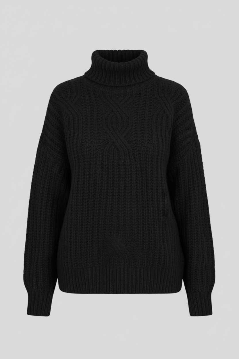 Maelys – Women’s Wool Cable Knit Pullover Sweater with High Neck