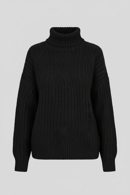 Maelys – Women’s Wool Cable Knit Pullover Sweater with High Neck