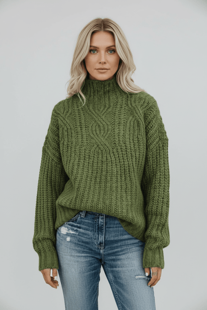 Ashford | Maelys – Women’s Wool Cable Knit Pullover Sweater with High Neck - Ashford London Clothing