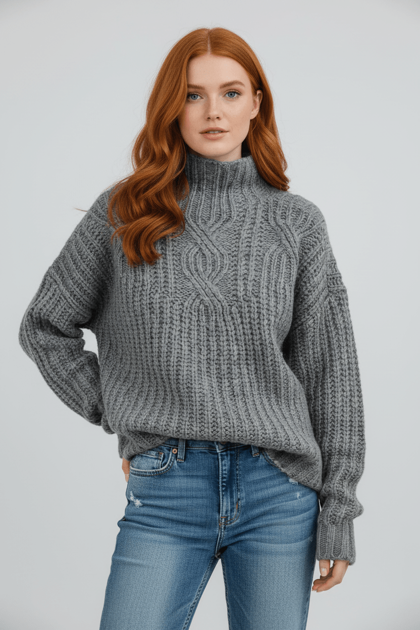 Ashford | Maelys – Women’s Wool Cable Knit Pullover Sweater with High Neck - Ashford London Clothing