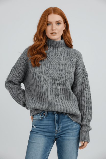 Ashford | Maelys – Women’s Wool Cable Knit Pullover Sweater with High Neck - Ashford London Clothing