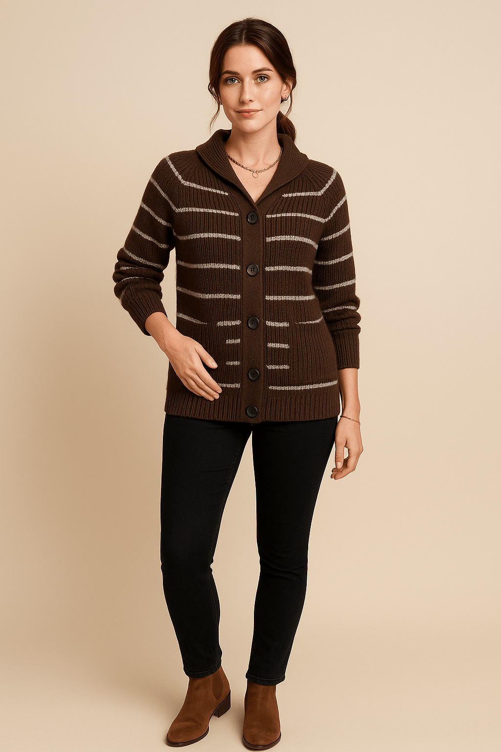 Ashford | Maja – Women’s Striped Knit Hooded Cardigan with Button Front - Ashford London Clothing