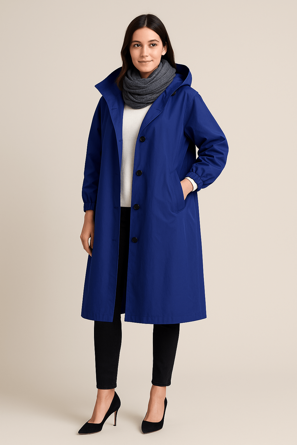 Ruby – Women’s Hooded Long Trench Coat with Pockets
