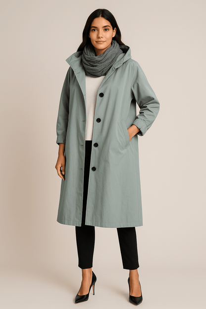 Ashford | Ruby – Women’s Hooded Long Trench Coat with Pockets - Ashford London Clothing