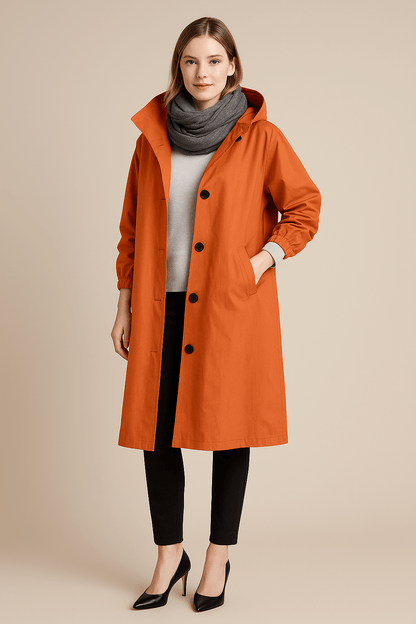 Ruby – Women’s Hooded Long Trench Coat with Pockets
