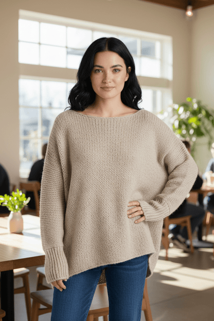 Sana – Women’s Oversized Wool Blend Sweater with Off-Shoulder Design