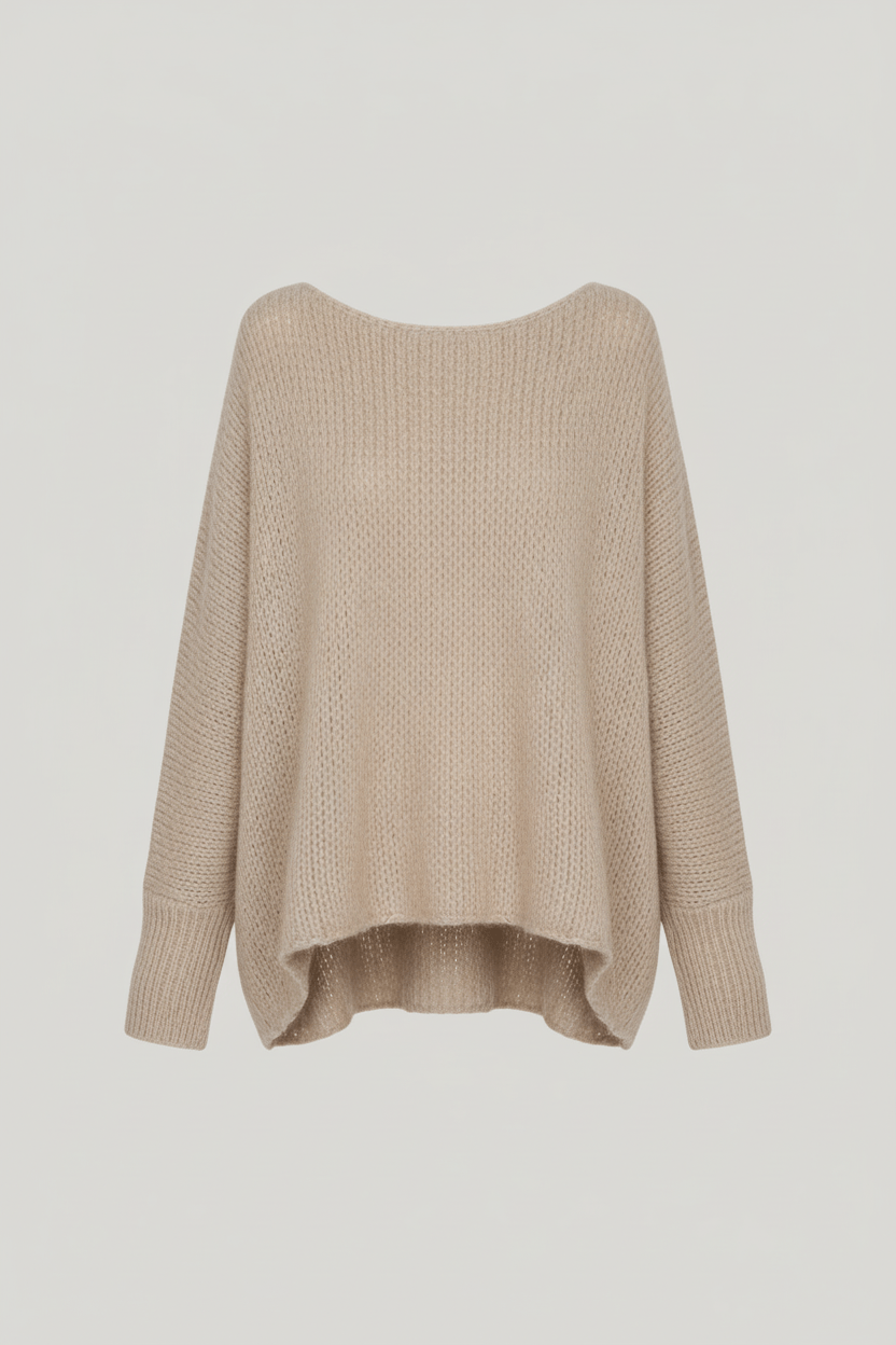 Sana – Women’s Oversized Wool Blend Sweater with Off-Shoulder Design