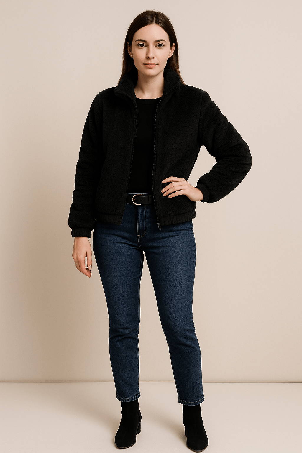 Ashford | Thea – Women’s Faux Leather Plush Zip - Up Cardigan with High Collar - Ashford London Clothing