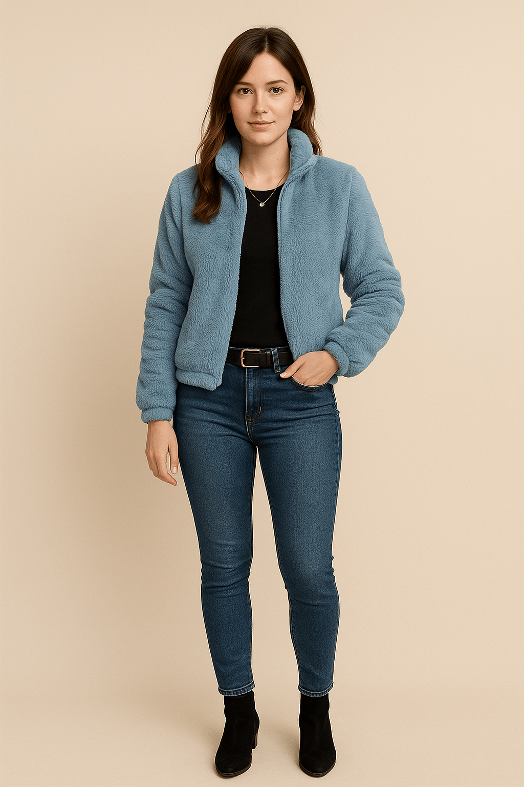 Ashford | Thea – Women’s Faux Leather Plush Zip - Up Cardigan with High Collar - Ashford London Clothing