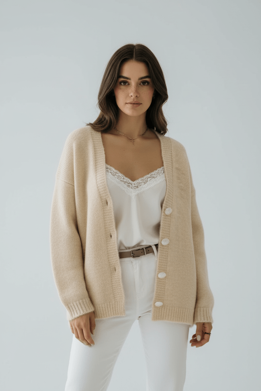 Ashford | Tiril – Women’s Oversized Wool Knit V - Neck Cardigan with Button Front - Ashford London Clothing