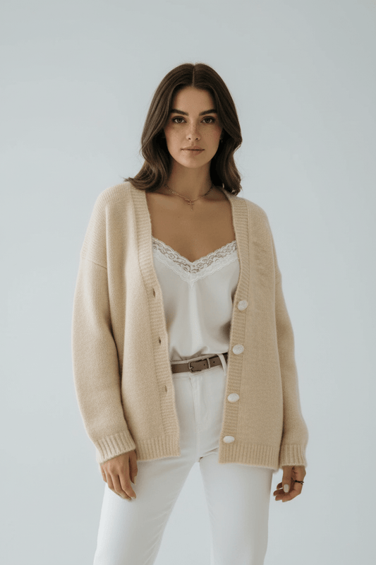 Ashford | Tiril – Women’s Oversized Wool Knit V - Neck Cardigan with Button Front - Ashford London Clothing