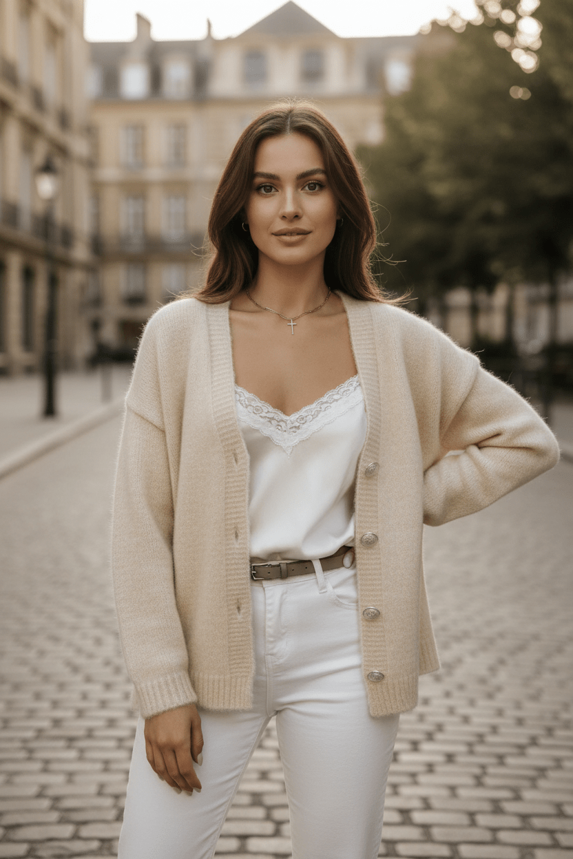 Tiril – Women’s Oversized Wool Knit V-Neck Cardigan with Button Front