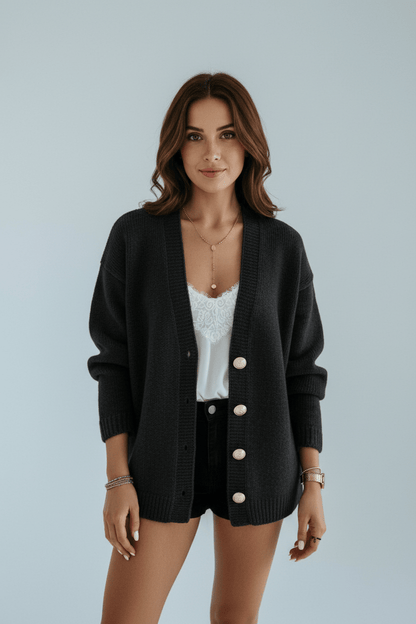 Ashford | Tiril – Women’s Oversized Wool Knit V - Neck Cardigan with Button Front - Ashford London Clothing