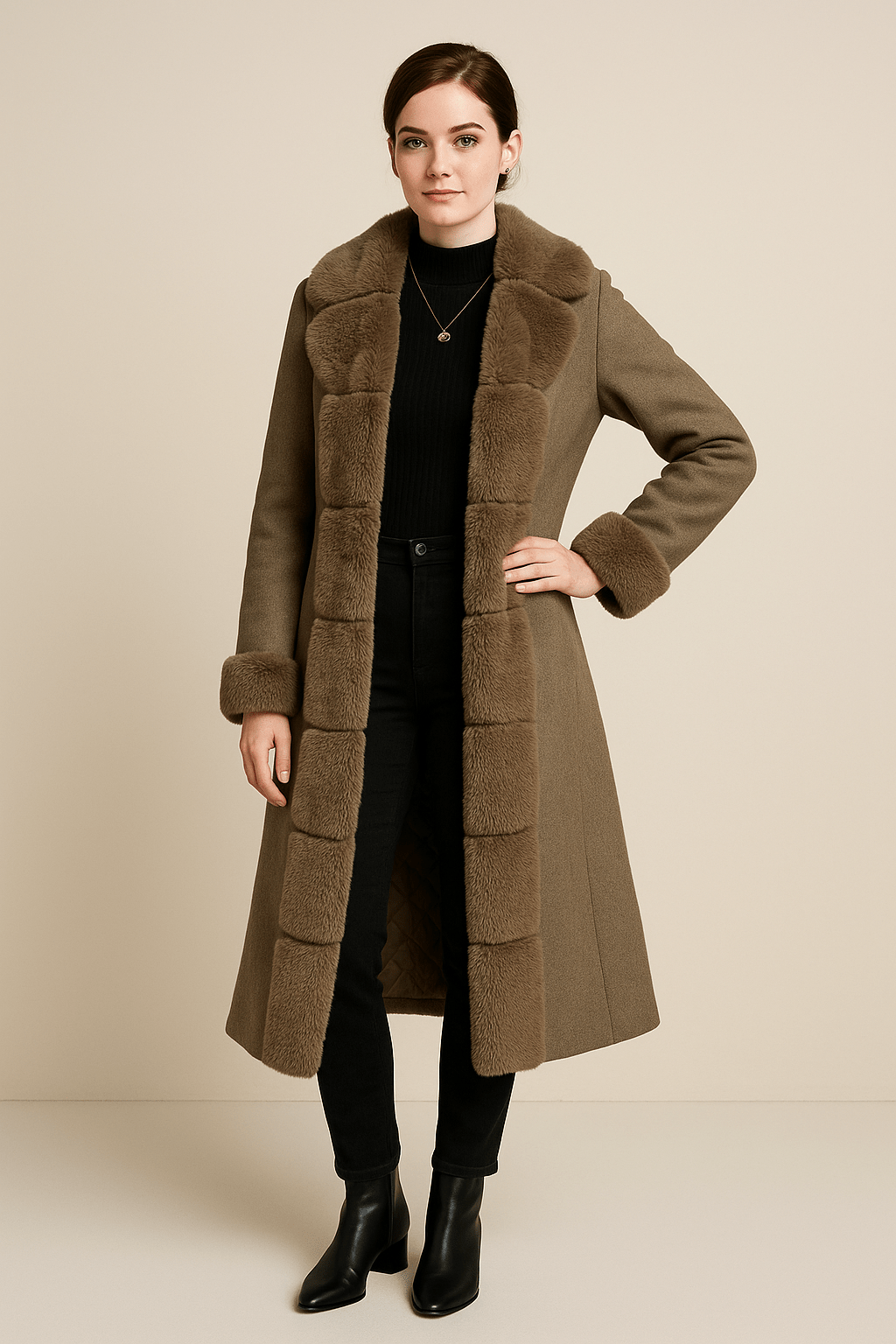 Ashford | Tiril – Women’s Wool Blend Trench Coat with Faux Fur Trim - Ashford London Clothing