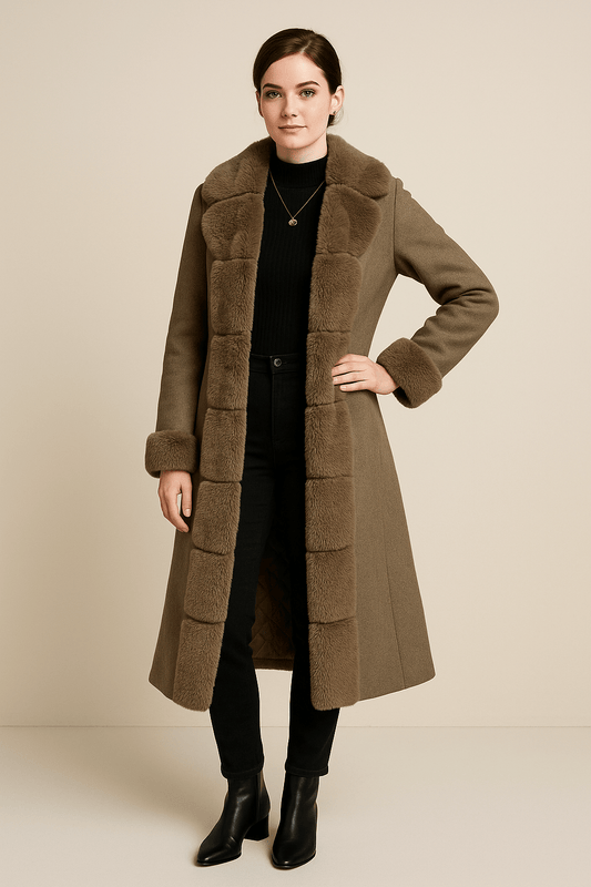 Ashford | Tiril – Women’s Wool Blend Trench Coat with Faux Fur Trim - Ashford London Clothing