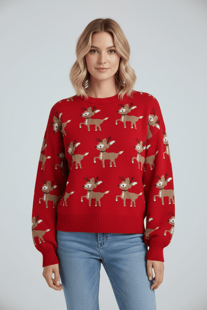 Ashford | Vanya – Women’s Oversized Knit Jacquard Sweatshirt with Deer Pattern - Ashford London Clothing