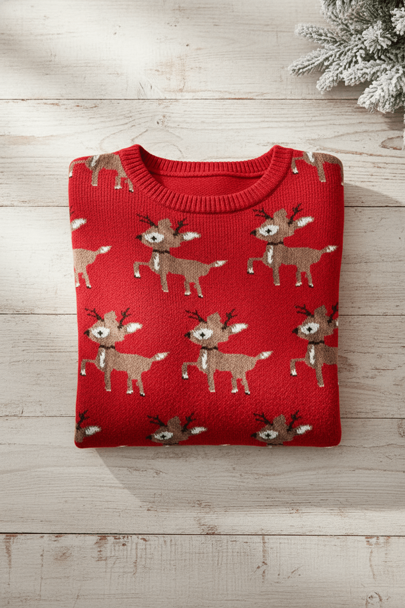 Vanya – Women’s Oversized Knit Jacquard Sweatshirt with Deer Pattern