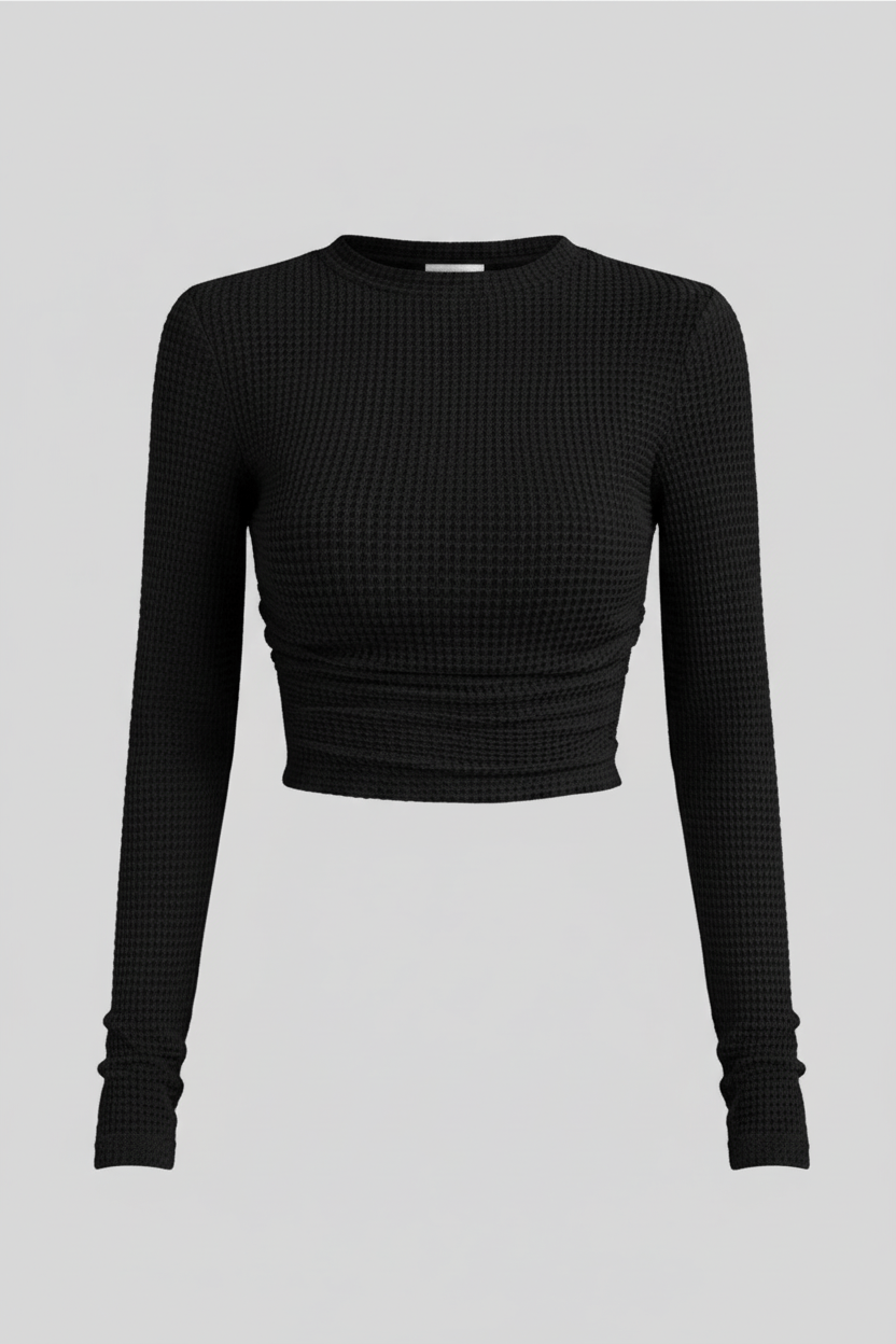 Zylia – Women’s Slim Fit Cropped Waffle Knit Sweatshirt with High Neck