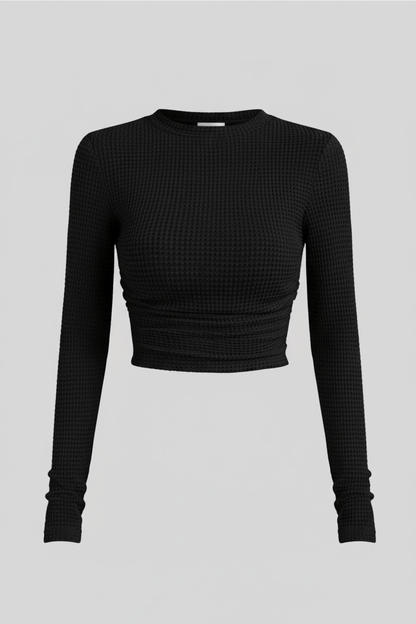 Zylia – Women’s Slim Fit Cropped Waffle Knit Sweatshirt with High Neck