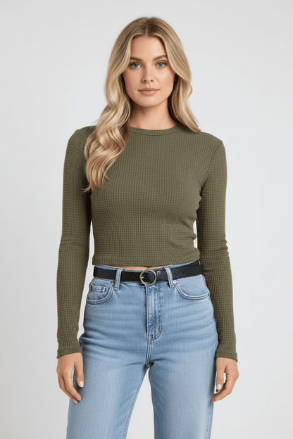 Ashford | Zylia – Women’s Slim Fit Cropped Waffle Knit Sweatshirt with High Neck - Ashford London Clothing