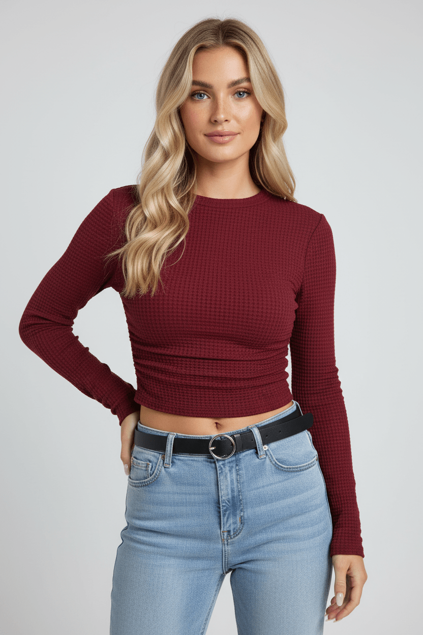 Ashford | Zylia – Women’s Slim Fit Cropped Waffle Knit Sweatshirt with High Neck - Ashford London Clothing